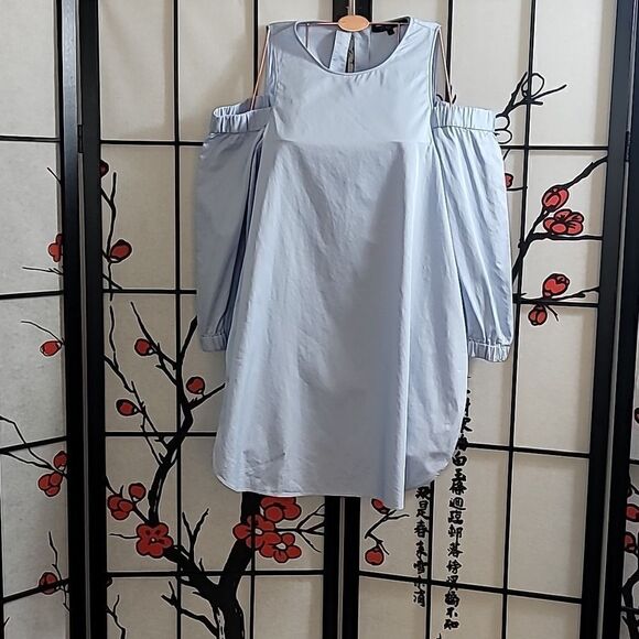 TibiSatin Poplin Cold-Shoulder Blouse, Morning Blue - Picture 7 of 13